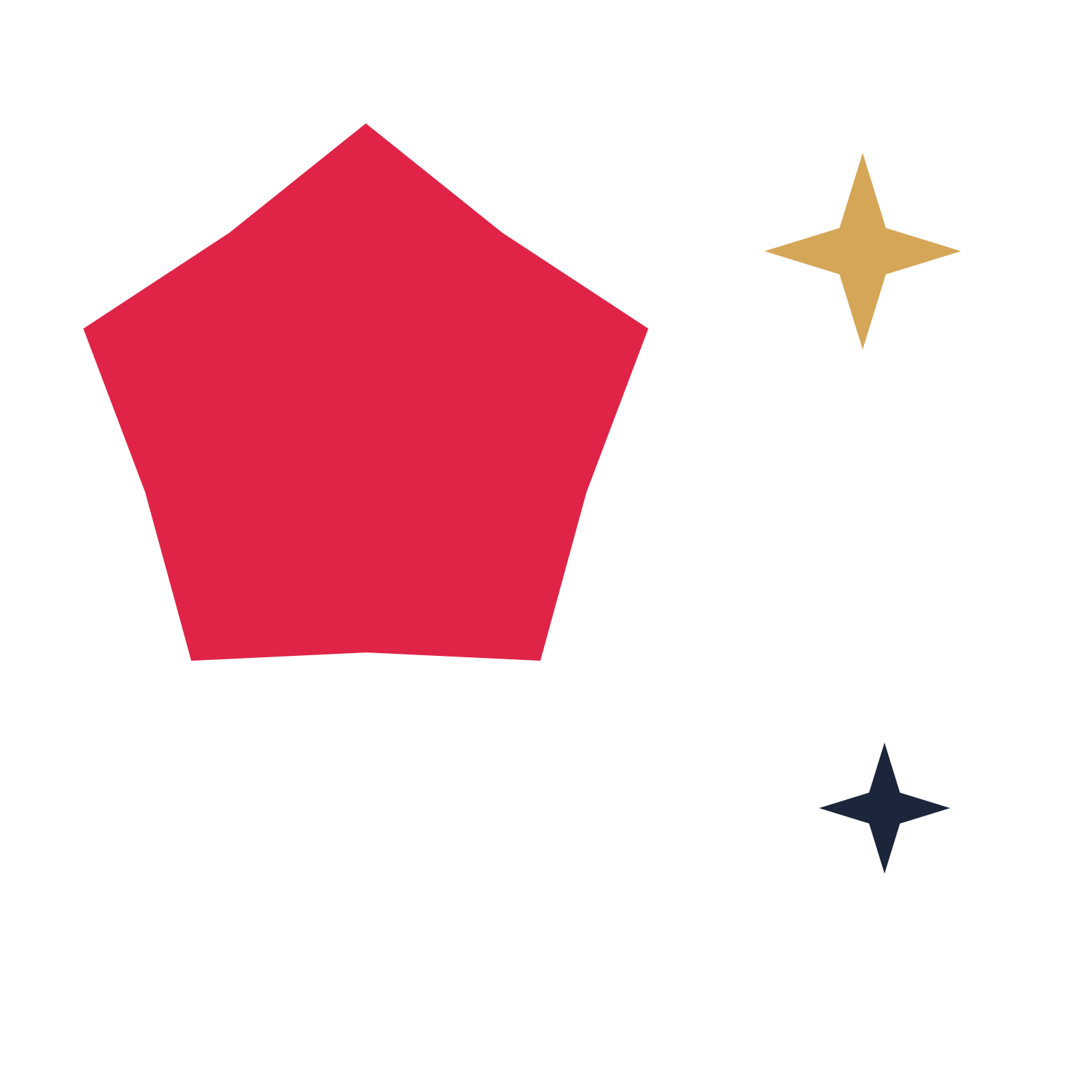A trio composition built around a 5-point sparkle with a broad contour.