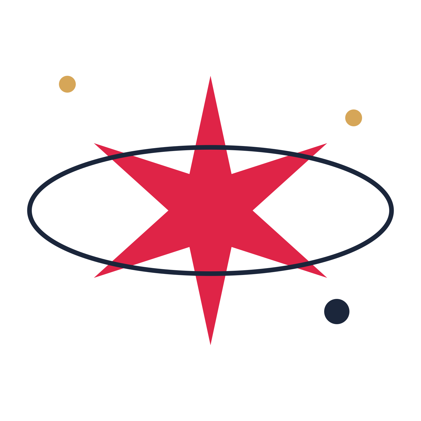 A orbit composition built around a 6-point sparkle with a slender contour.