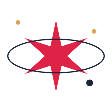 A orbit composition built around a 6-point sparkle with a slender contour.