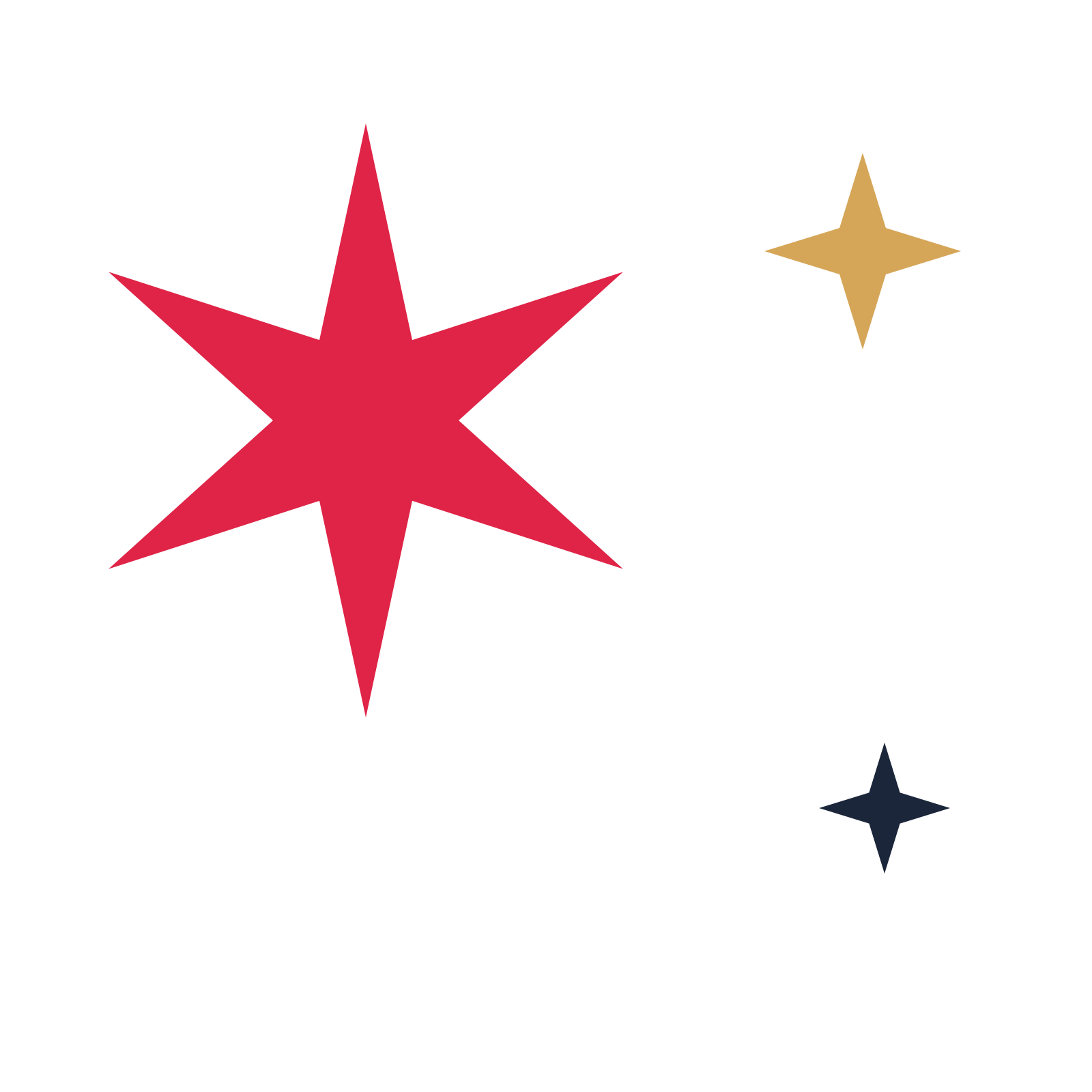 A trio composition built around a 6-point sparkle with a slender contour.