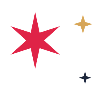 A trio composition built around a 6-point sparkle with a slender contour.