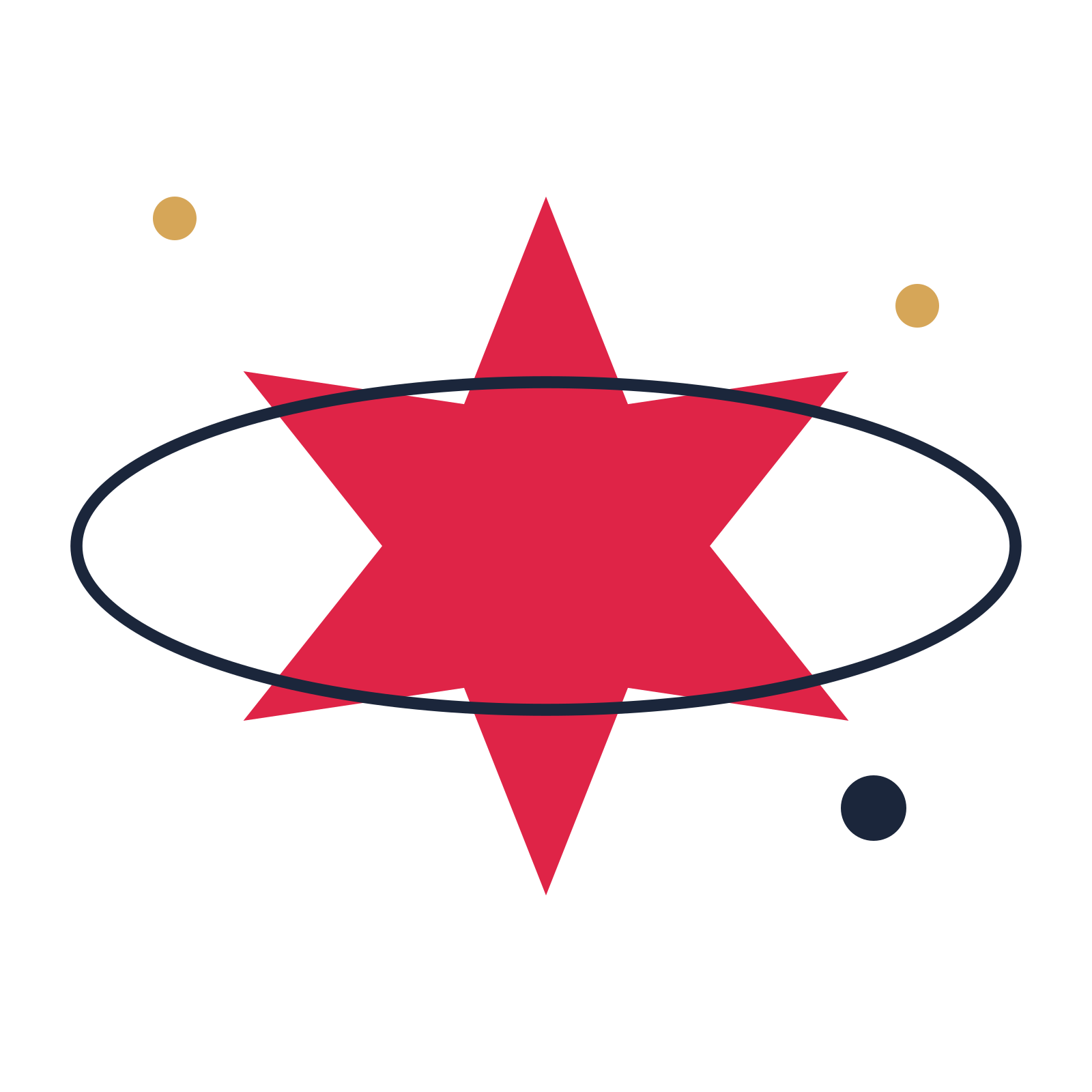 A orbit composition built around a 6-point sparkle with a pointed contour.