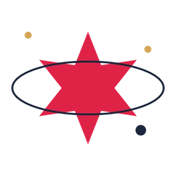 A orbit composition built around a 6-point sparkle with a pointed contour.