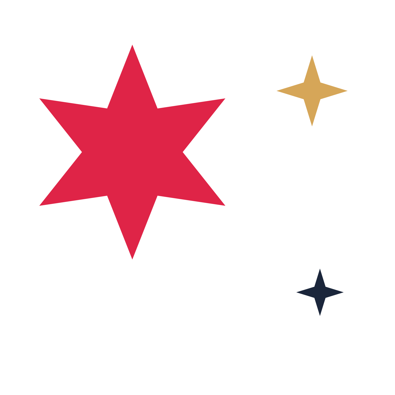 A trio composition built around a 6-point sparkle with a pointed contour.