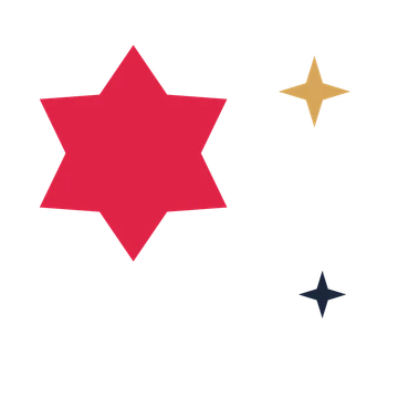 A trio composition built around a 6-point sparkle with a balanced contour.