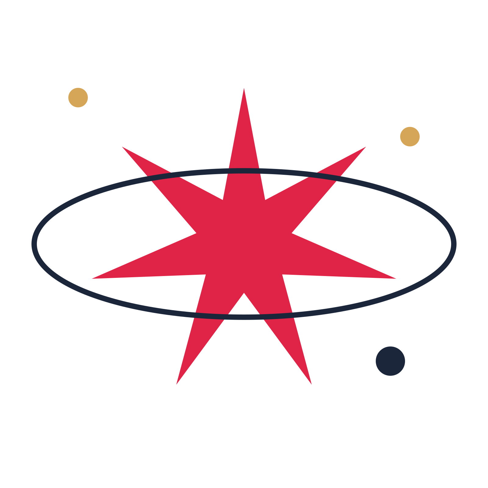 A orbit composition built around a 7-point sparkle with a slender contour.