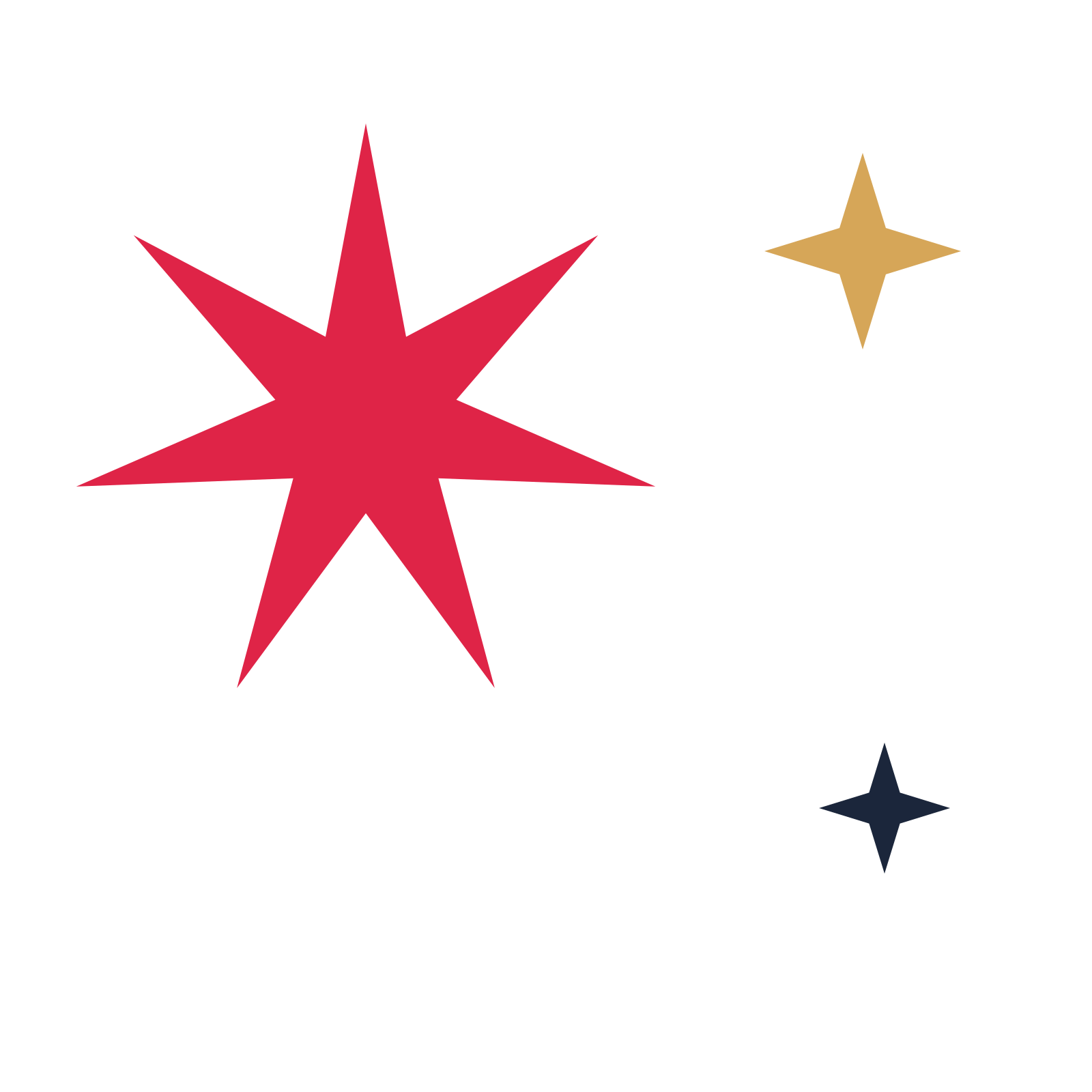 A trio composition built around a 7-point sparkle with a slender contour.