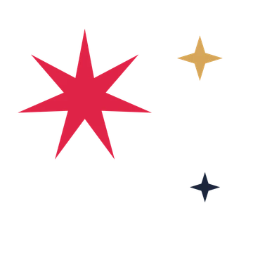 A trio composition built around a 7-point sparkle with a slender contour.