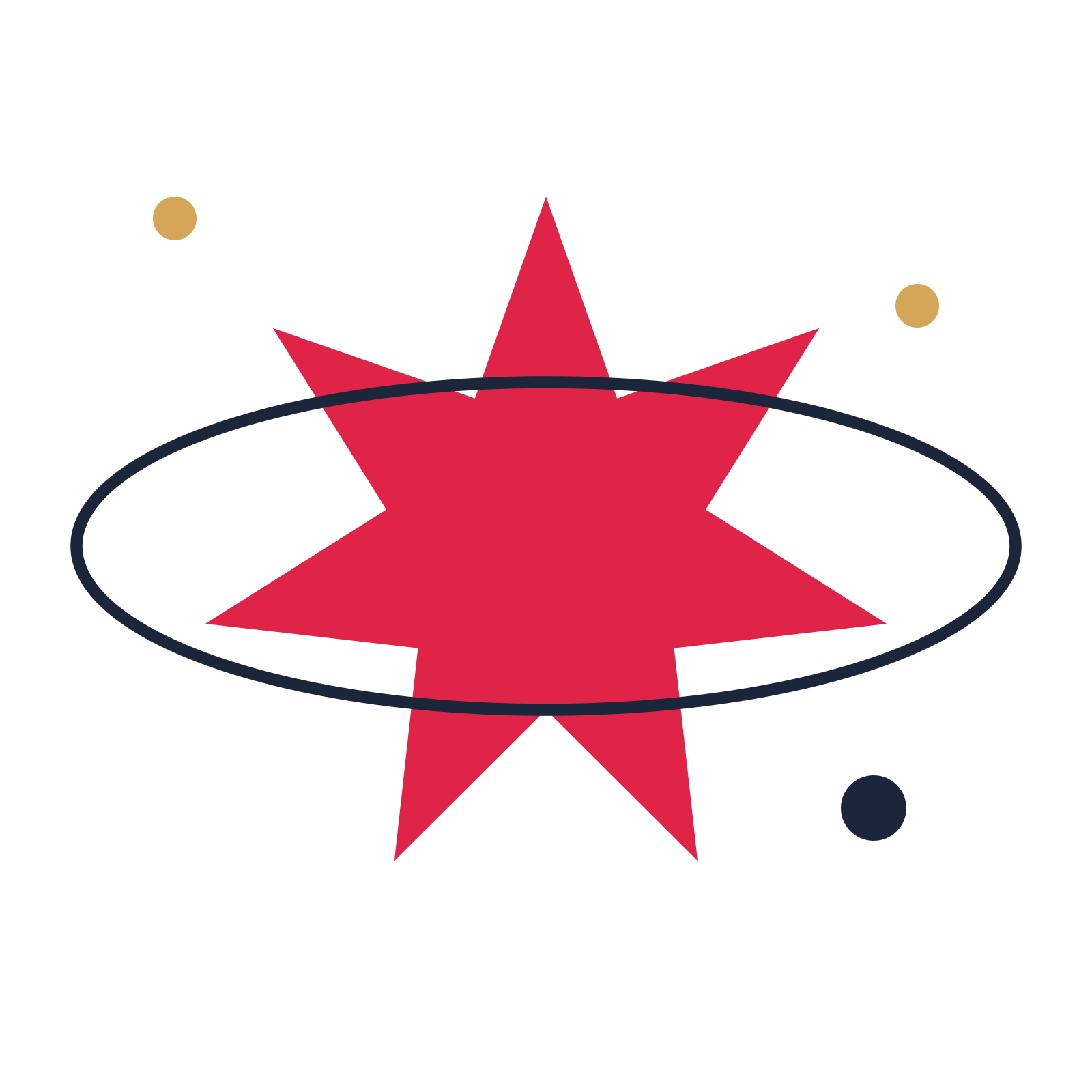 A orbit composition built around a 7-point sparkle with a pointed contour.