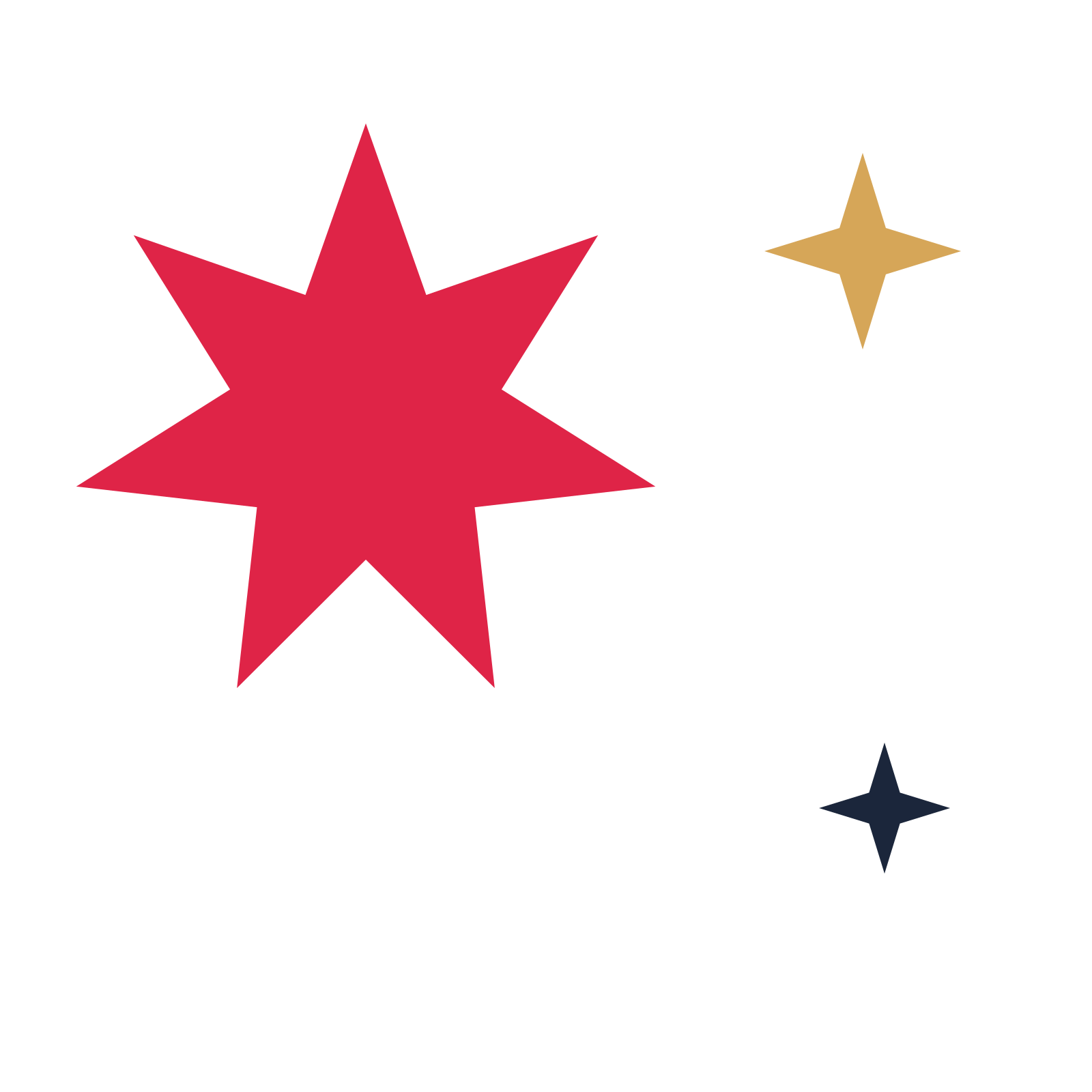 A trio composition built around a 7-point sparkle with a pointed contour.