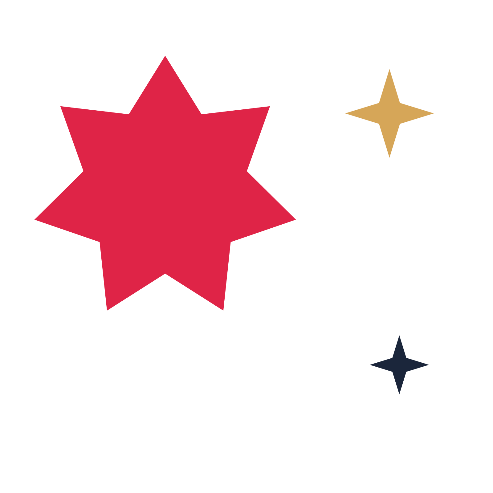 A trio composition built around a 7-point sparkle with a balanced contour.