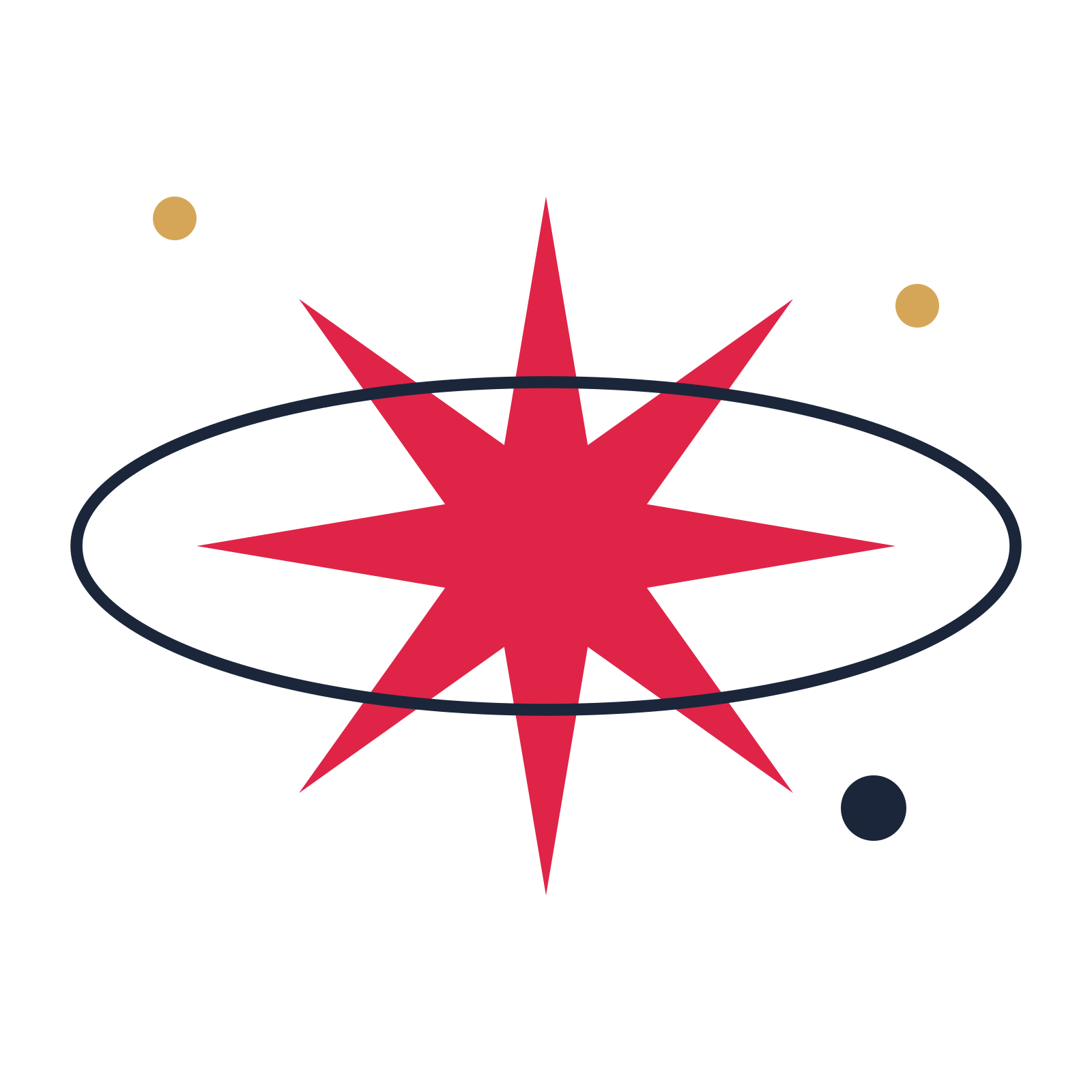 A orbit composition built around a 8-point sparkle with a slender contour.