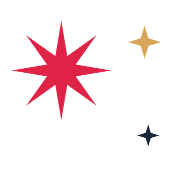 A trio composition built around a 8-point sparkle with a slender contour.
