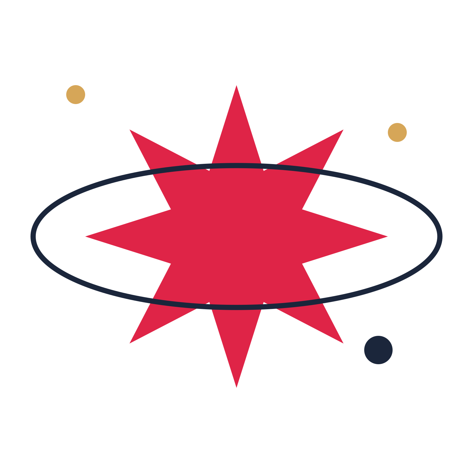 A orbit composition built around a 8-point sparkle with a pointed contour.