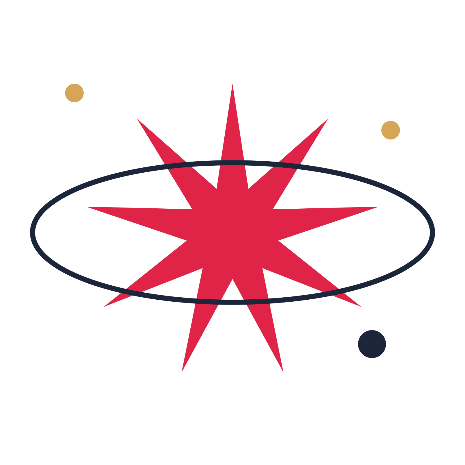 A orbit composition built around a 9-point sparkle with a slender contour.
