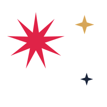 A trio composition built around a 9-point sparkle with a slender contour.
