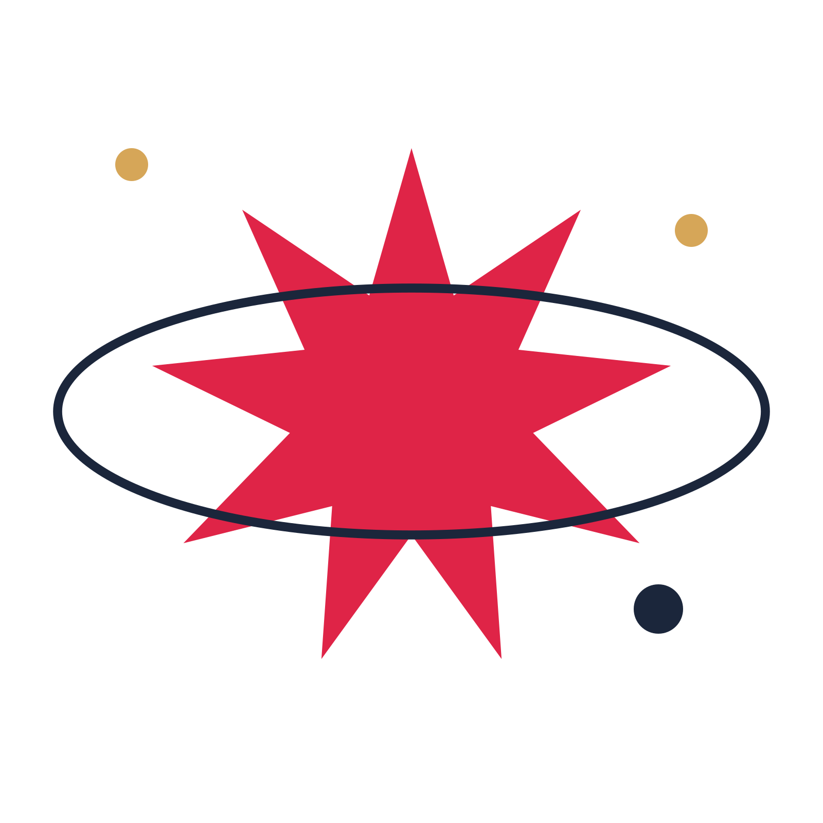 A orbit composition built around a 9-point sparkle with a pointed contour.