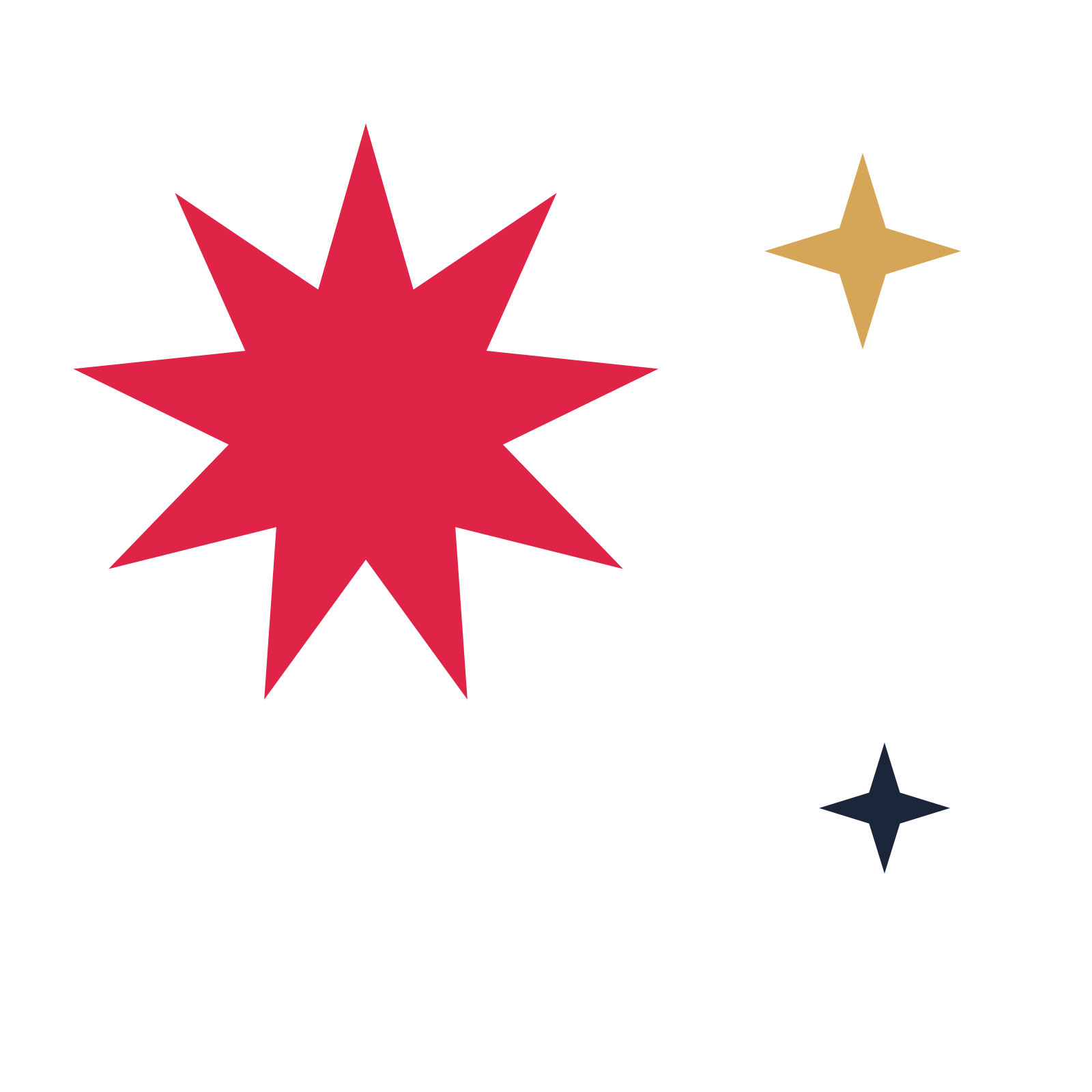A trio composition built around a 9-point sparkle with a pointed contour.