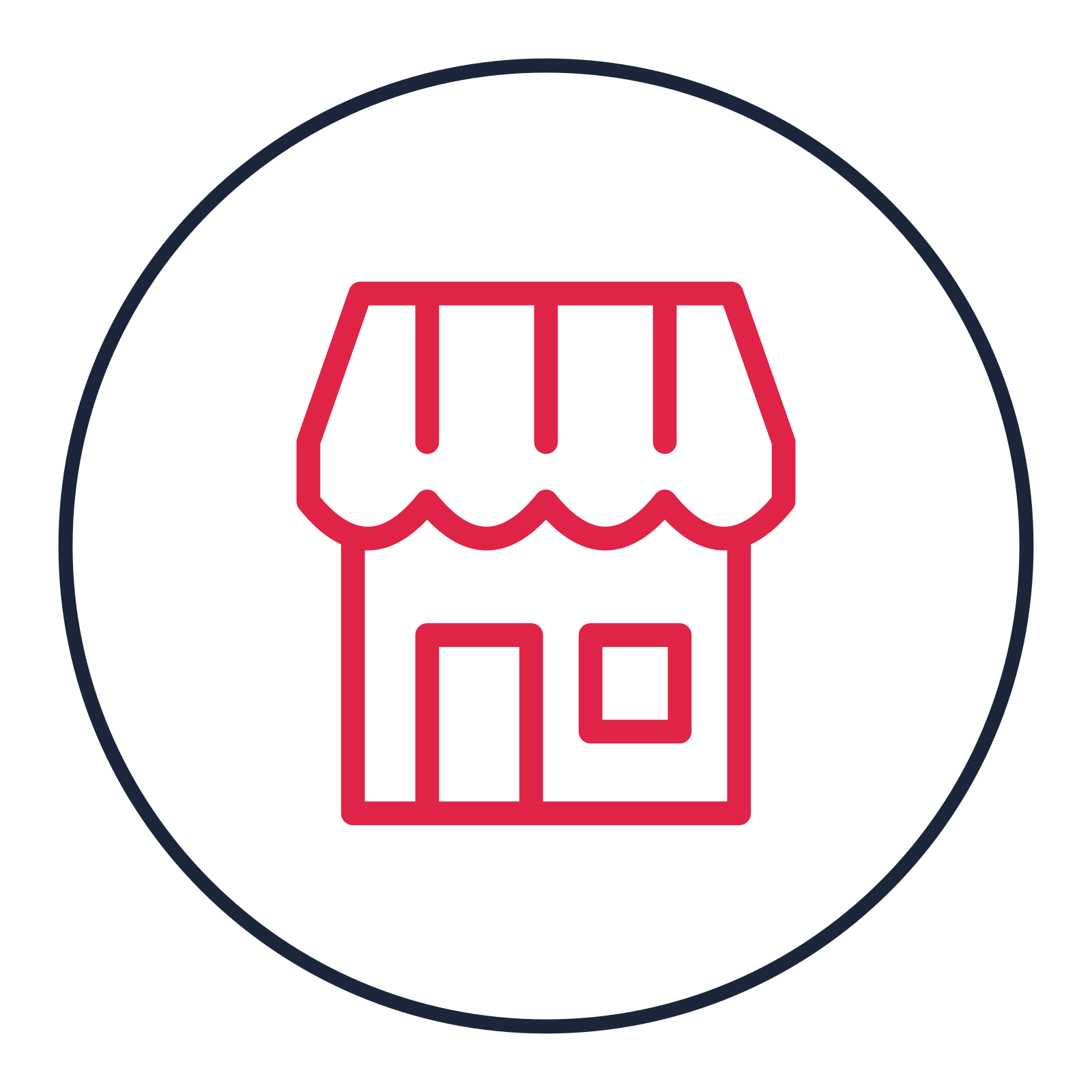 Small shop storefront drawn as a medallion icon with clean rounded lines.