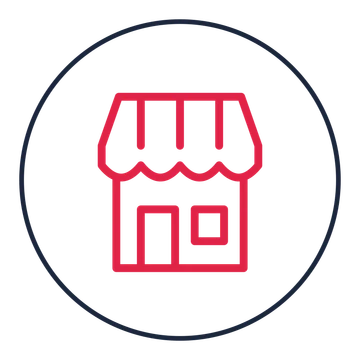 Small shop storefront drawn as a medallion icon with clean rounded lines.