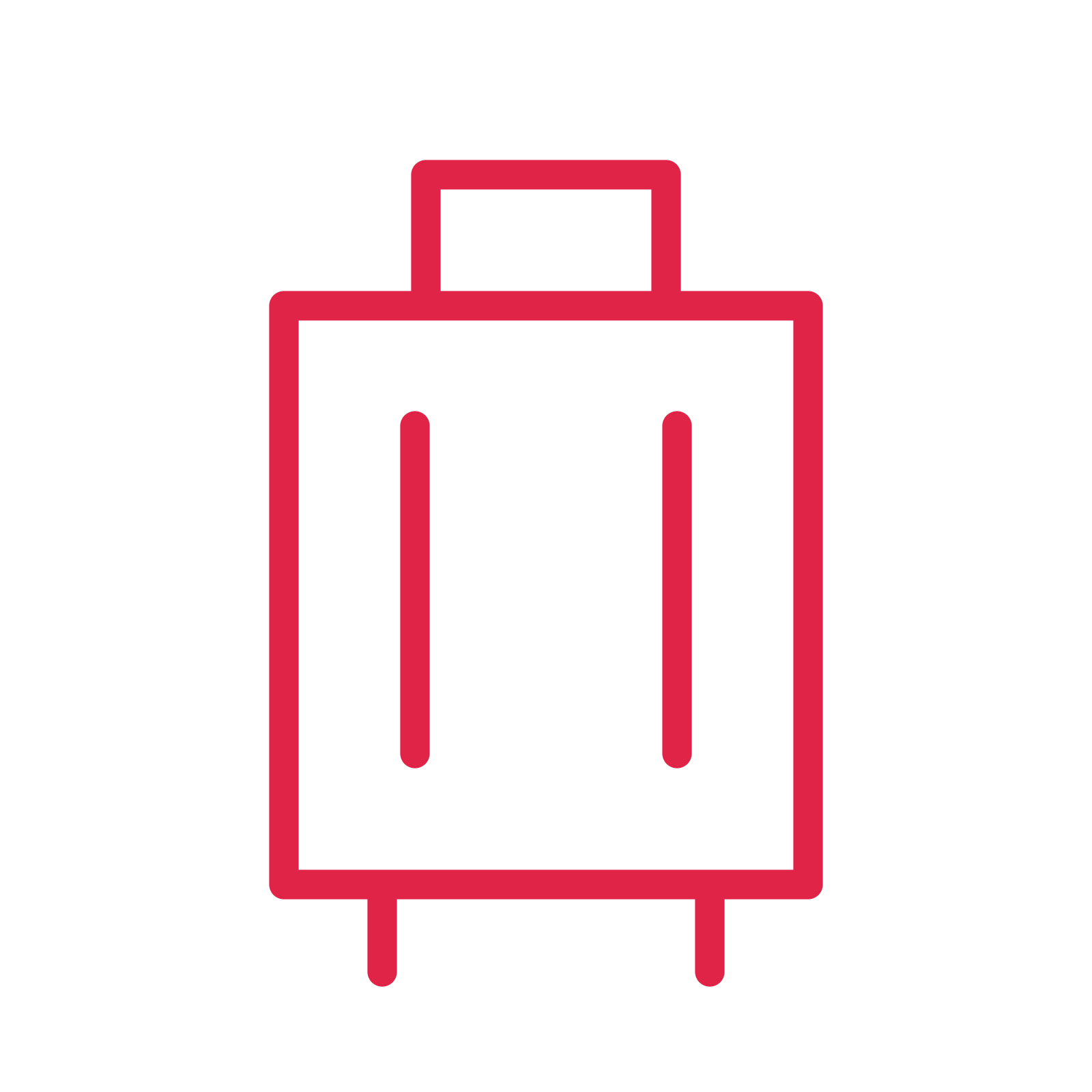 Travel suitcase drawn as an outline icon with clean rounded lines.