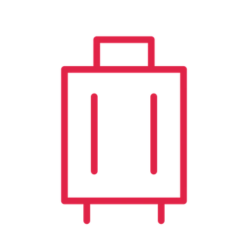 Travel suitcase drawn as an outline icon with clean rounded lines.