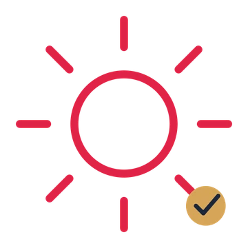Sun with eight rays drawn as a accent icon with clean rounded lines.