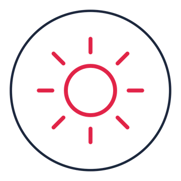 Sun with eight rays drawn as a medallion icon with clean rounded lines.