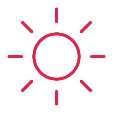 Sun with eight rays drawn as a outline icon with clean rounded lines.