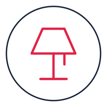 Table lamp drawn as a medallion icon with clean rounded lines.