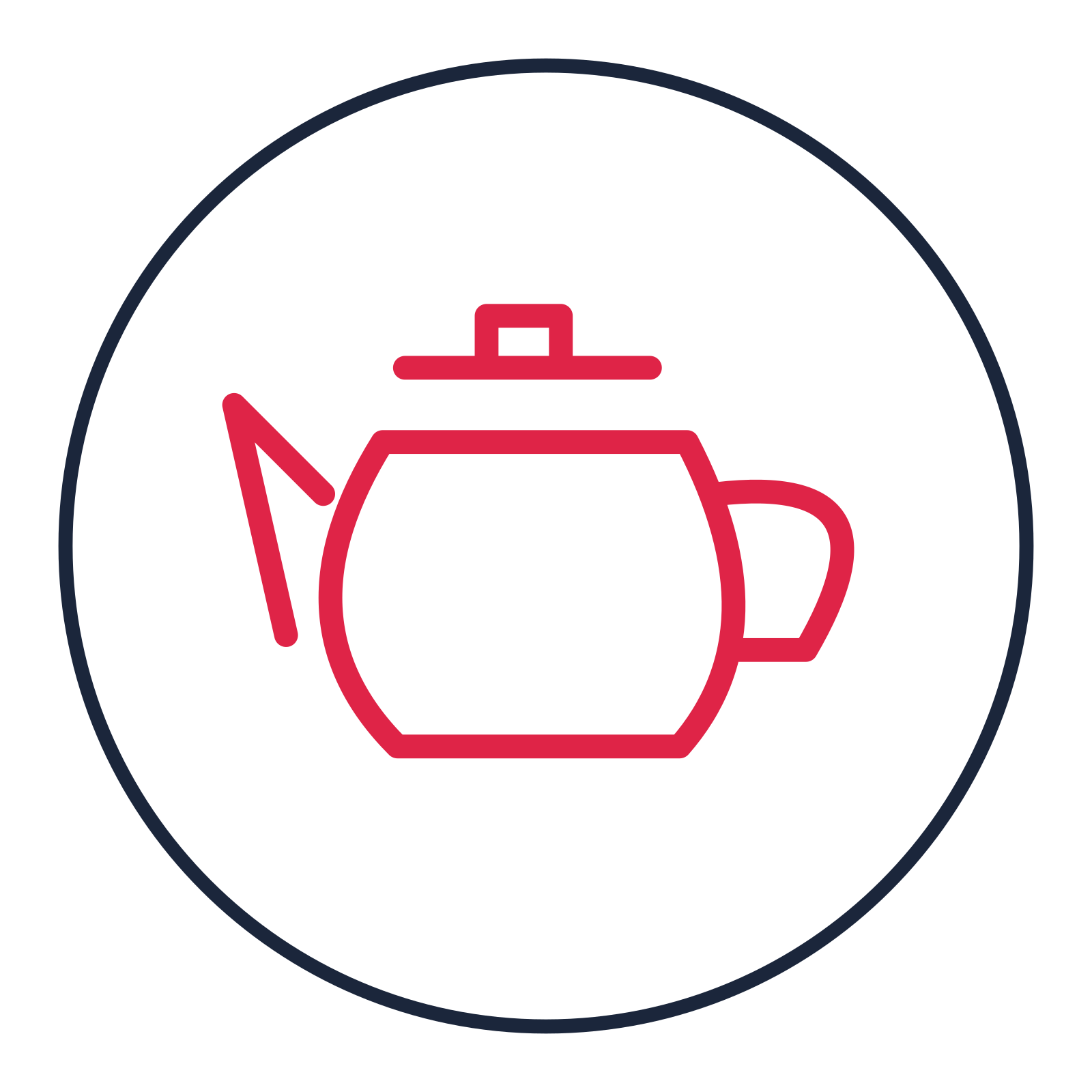 Tea pot drawn as a medallion icon with clean rounded lines.