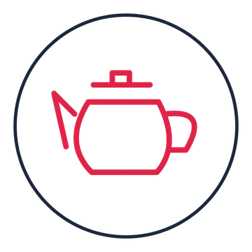 Tea pot drawn as a medallion icon with clean rounded lines.