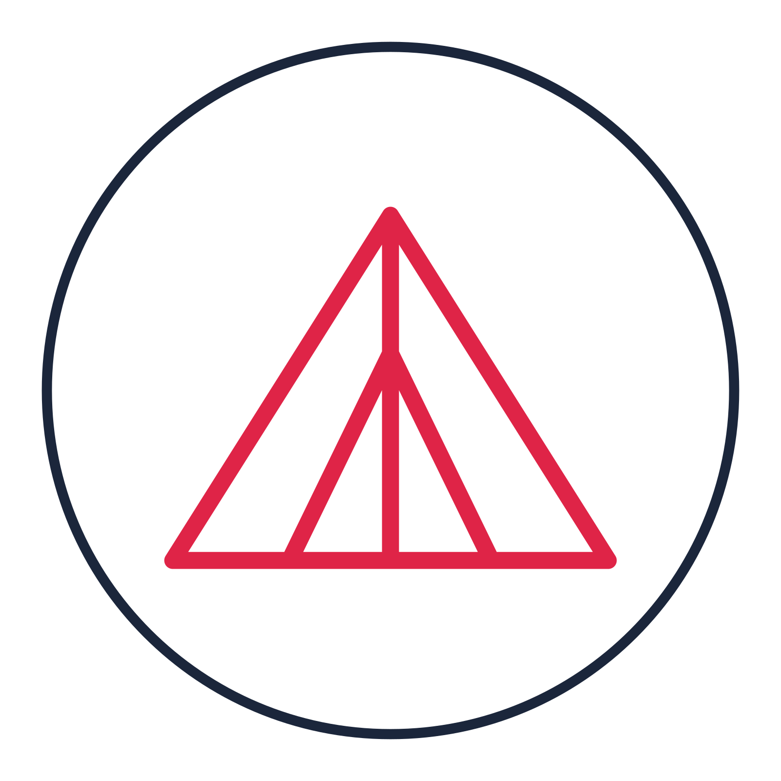 Camping tent drawn as a medallion icon with clean rounded lines.