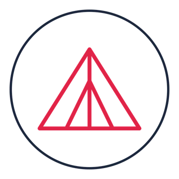 Camping tent drawn as a medallion icon with clean rounded lines.