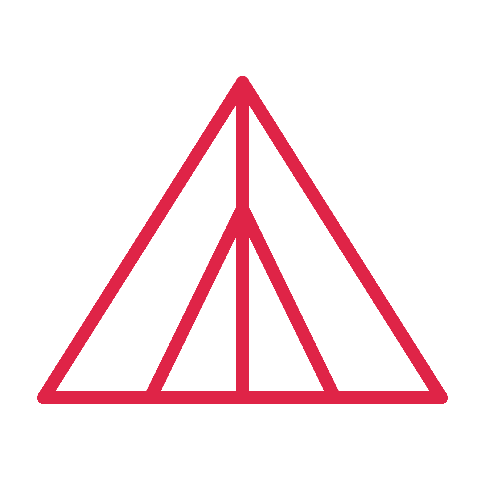 Camping tent drawn as an outline icon with clean rounded lines.