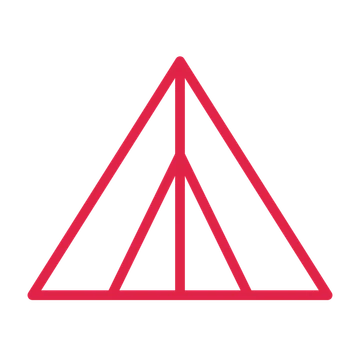 Camping tent drawn as an outline icon with clean rounded lines.