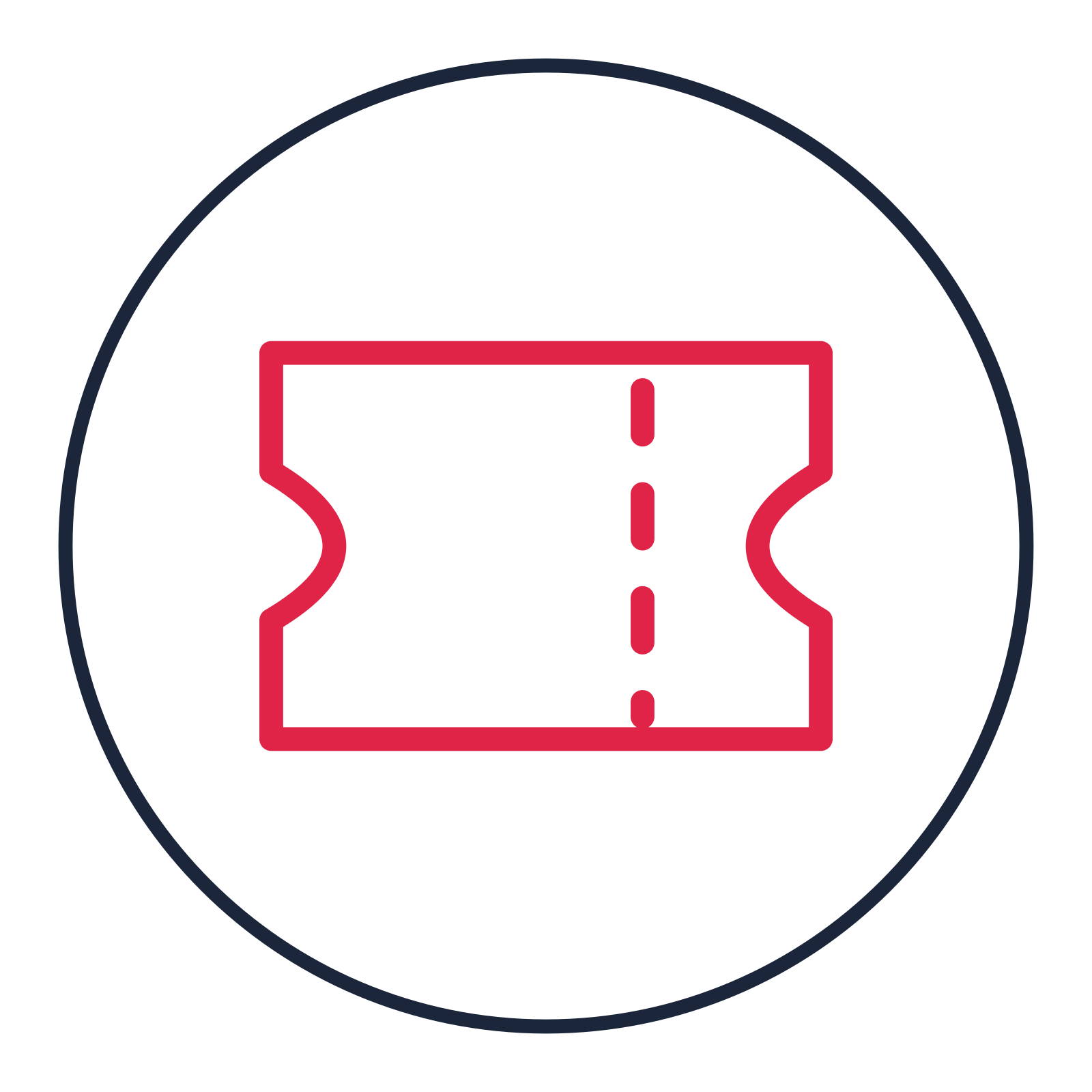 Event admission ticket drawn as a medallion icon with clean rounded lines.
