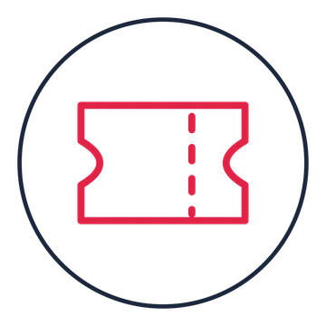 Event admission ticket drawn as a medallion icon with clean rounded lines.