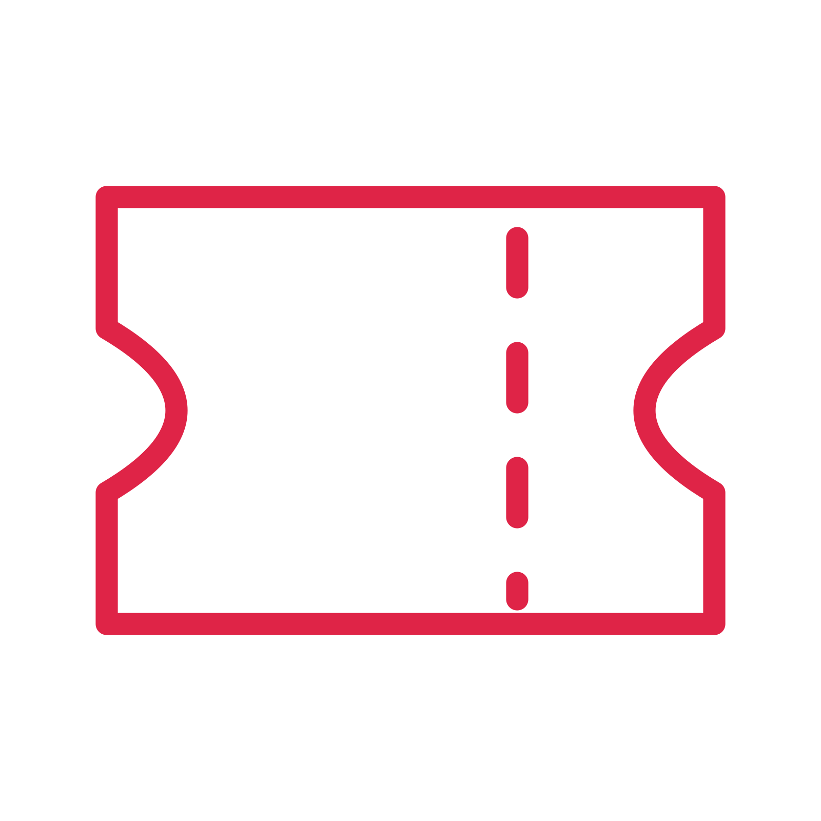 Event admission ticket drawn as an outline icon with clean rounded lines.