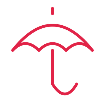 Rain umbrella drawn as an outline icon with clean rounded lines.
