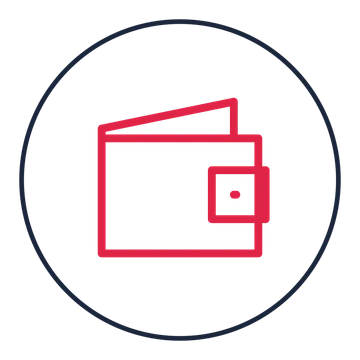 Folded wallet drawn as a medallion icon with clean rounded lines.