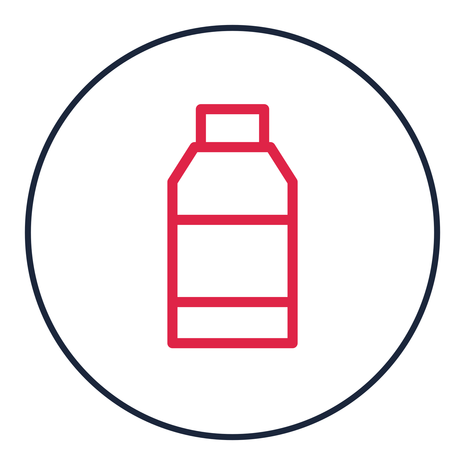 Reusable water bottle drawn as a medallion icon with clean rounded lines.