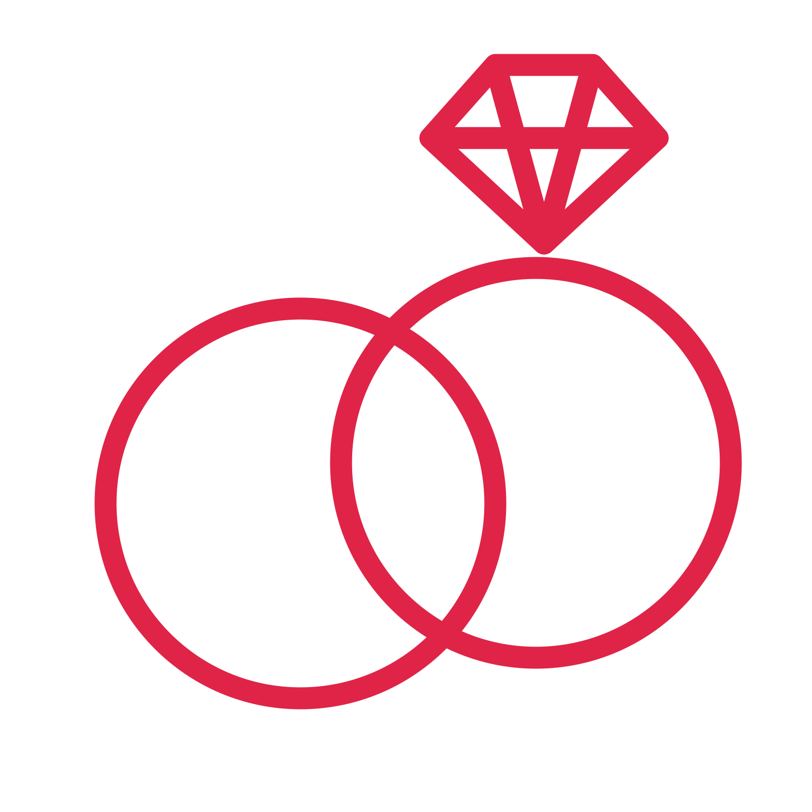 Interlocking wedding rings drawn as an outline icon with clean rounded lines.