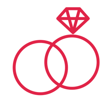 Interlocking wedding rings drawn as an outline icon with clean rounded lines.
