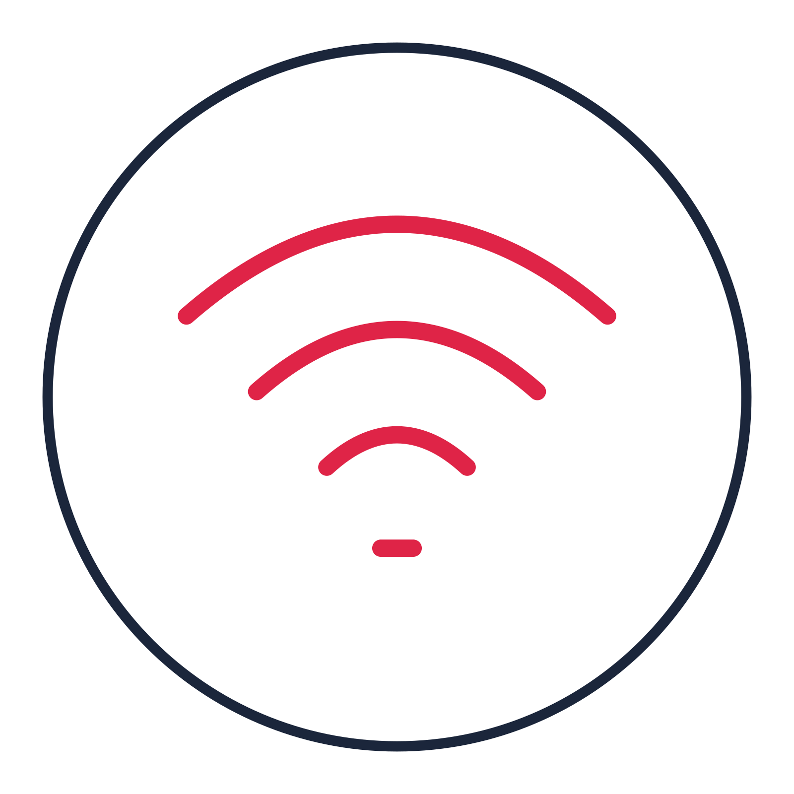 Wireless network signal drawn as a medallion icon with clean rounded lines.