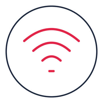 Wireless network signal drawn as a medallion icon with clean rounded lines.