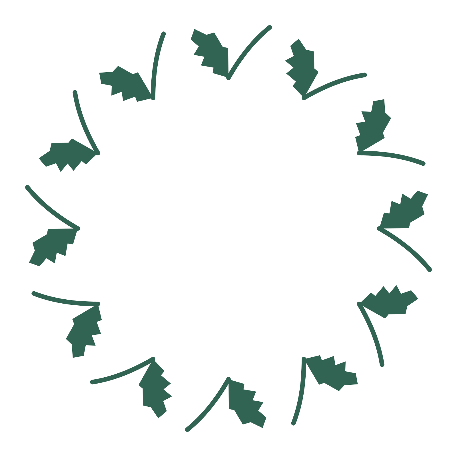 A full birch wreath made from 12 leafy motifs around an empty centre.