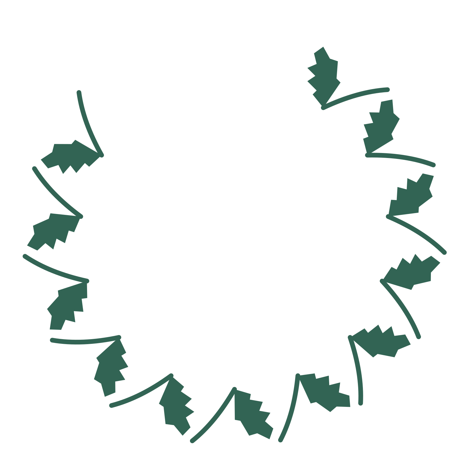 A open top birch wreath made from 12 leafy motifs around an empty centre.