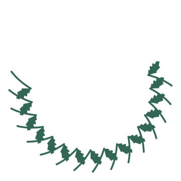 A crescent birch wreath made from 16 leafy motifs around an empty centre.