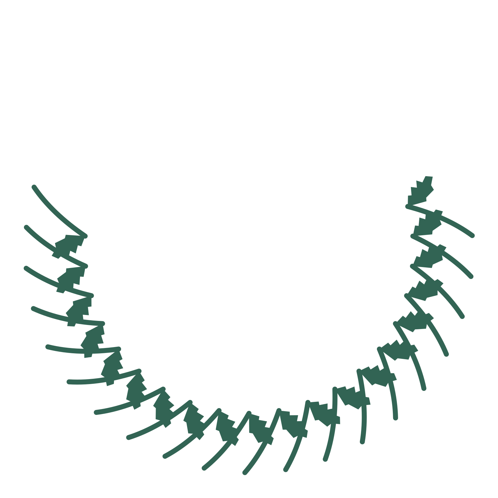 A crescent birch wreath made from 20 leafy motifs around an empty centre.